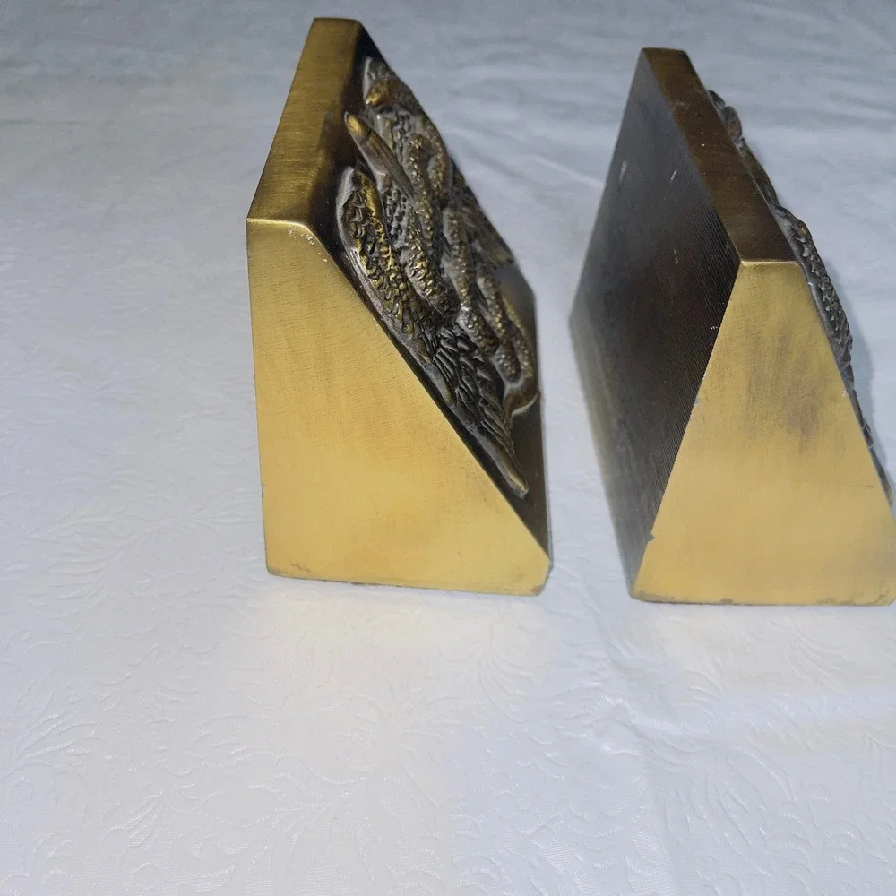 PM Craftsman Home Caduceus Medical Symbol OS Gold Brass Vintage Bookends